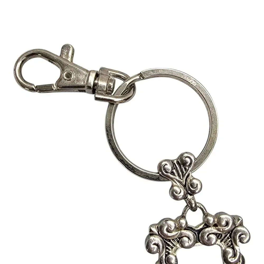 Vintage Ornate Mini Picture Frame Keychain Silver Tone Baroque Charm Key Ring